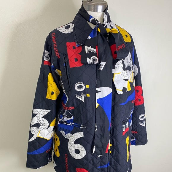 VINTAGE 100% SILK QUILTED PATTERNED NAUTICAL BUTTON UP JACKET WITH MATCHING SASH - Picture 12 of 17